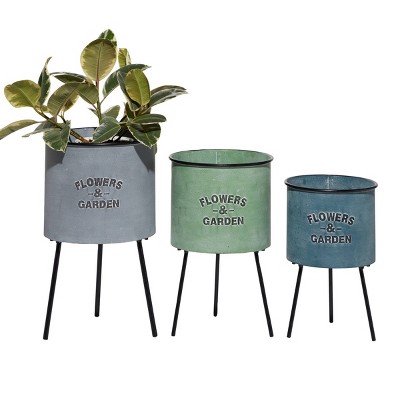 Set of 3 Metal Planters with Flower and Garden Labeling - Olivia & May