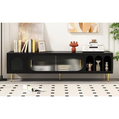 CAVINAS Modern TV Stands and Consoles, Modern TV Stand for up to 70 Inch TV, with 3 Shelves and 2 Cabinets