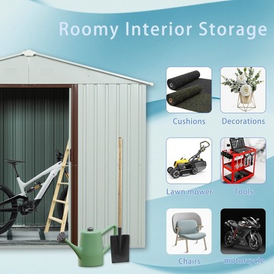 6ft x 5ft White Metal Storage Shed with Windows and Sliding Doors