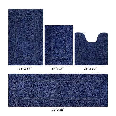 Set Of 4 Lux Collection Navy Cotton Tufted Reversible Bath Rug Set