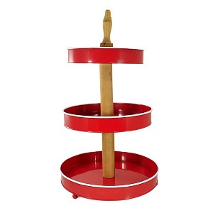 Ganz 21.5 Inch Red/White 3 Tier Pedestal Stand Circular Wooden Stem Tiered Stands - 1 of 3