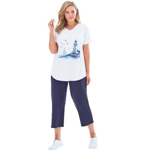 Woman Within Plus Size Two-Piece V-Neck Tunic & Capri Set - 1 of 4
