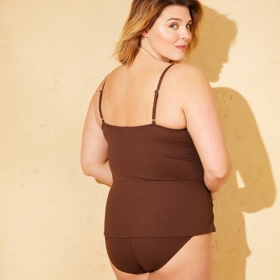 Shade & Shore Women's Jacquard Shirred Scoop Neck Tankini Top - Shade & Shore™ Brown L — фото 5