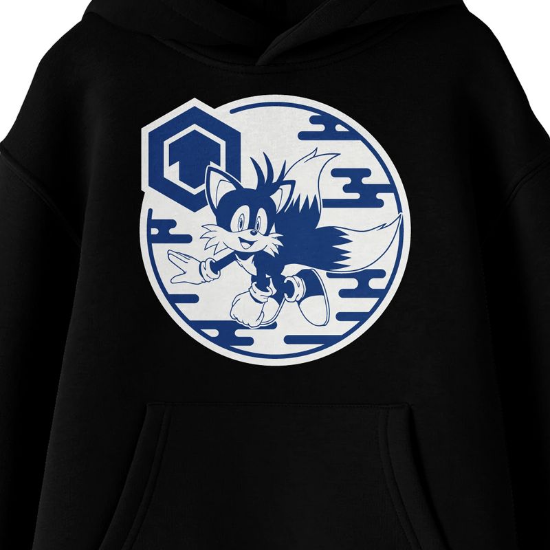 Sonic The Hedgehog Modern Tails Hexagon Graphic Long Sleeve Black Youth Hooded Sweatshirt, 2 of 4