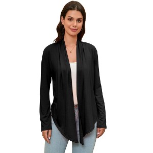 Lightweight Cardigans for Women Drape Open Front Long Sleeve Irregular Hem Casual Cardigan Sweaters - 1 of 4