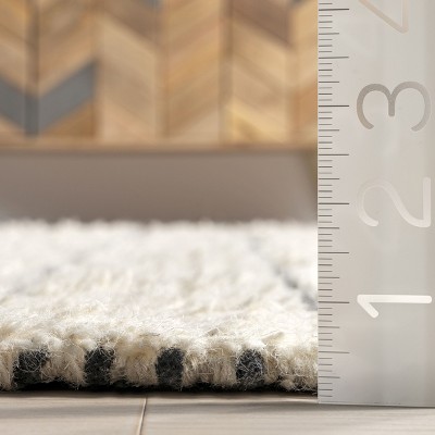 Ivory Geometric Brick Pattern Wool Blend Area Rug