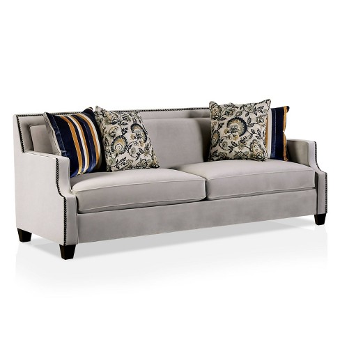 Creation Velvet Upholstered Sofa Light Gray/Navy - Furniture Of America - image 1 of 4