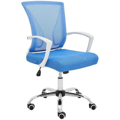Modern Home Zuna Ergonomic Design Breathable Mesh Modern Mid Back Office Desk Chair with Lumbar Support, Steel Base, and Rolling Wheels, White & Blue