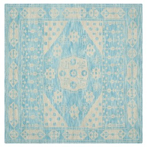 Blue Botanical Knotted Square Area Rug - (7