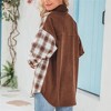 Women's Plaid Long Sleeve Shirt Loose Fit Casual Button Down Top Front Pocket Shirt - 2 of 4