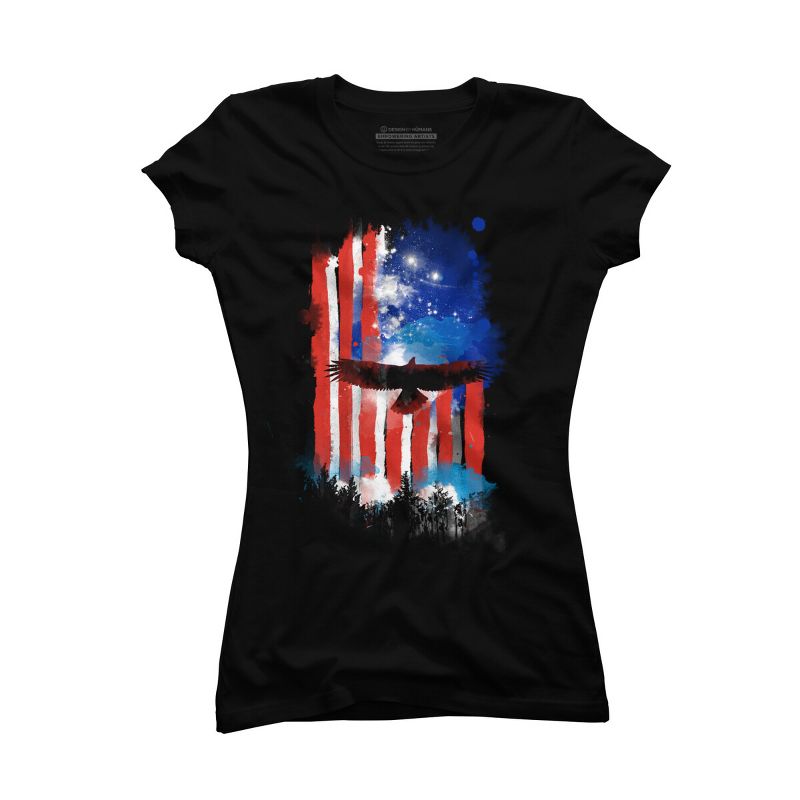 Junior's Design By Humans July 4th American Eagle Sky By kharmazero T-Shirt, 1 of 3