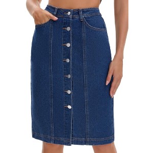 INSPIRE CHIC Women's Denim Button Down Pockets Western Bodycon Midi Jean Skirts - 1 of 4