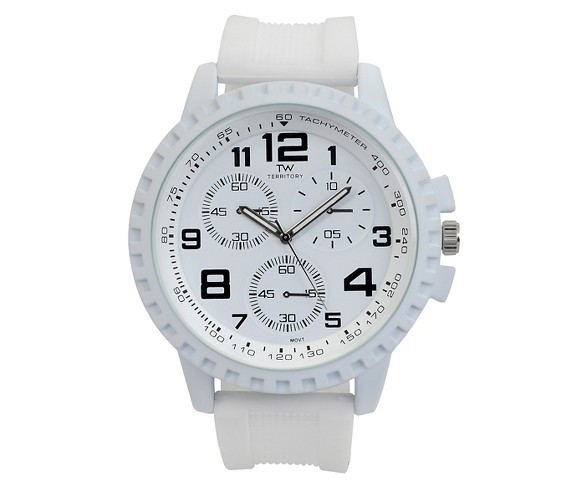 Men's Territory Large Round Face Silicone Strap Watch - White