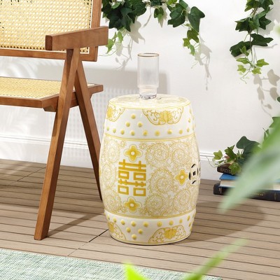 Jonathan Y Yellow and White Ceramic Round Garden Stool