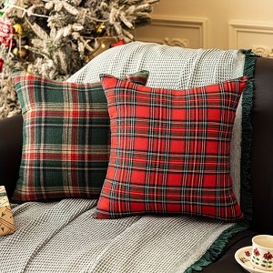 Lomsoe 2pcs Plaid Throw Pillowcase Grid Style Christmas Green and Red Plaid Cover American Country Christmas Throw Pillowcase. - 1 of 4