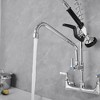BWE Commercial Restaurant Pull Down 2-Handle Wall Mount Pre-Rinse Spray Utility Kitchen Faucet - 4 of 4
