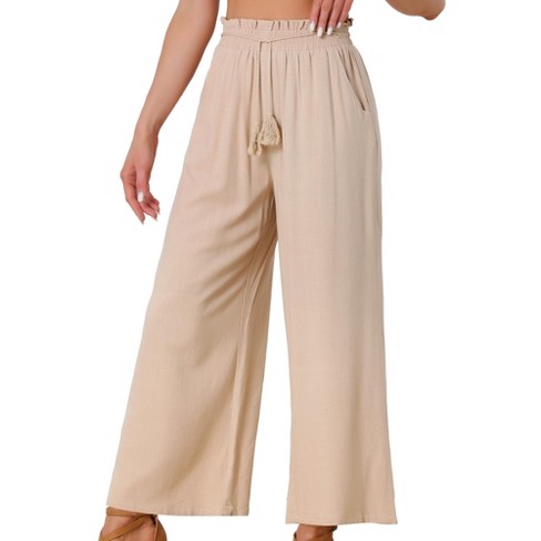 Allegra K Women's Casual Loose Elastic Waist Pockets Wide Leg Lounge Straight  Pants : Target