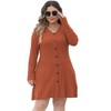 Women's Plus Size Fall Casual Long Sleeve Ribbed Striped Bodycon Mini Dress A-Line Button V Neck Short Dress - 2 of 4