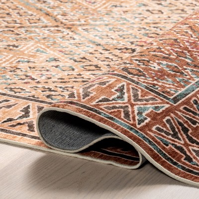 Bagmati Orange Geometric Washable 4' x 6' Synthetic Rug