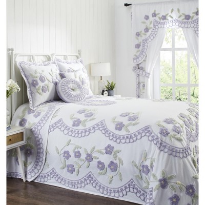 Lavender Floral Cotton Chenille King Bedspread Set