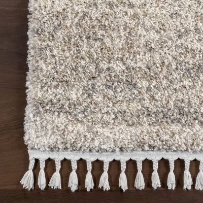 Ivory Plush Braided Tassel Shag Area Rug, 6'7" x 9'