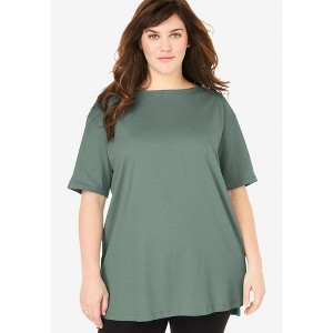 Woman Within Plus Size Perfect Short-Sleeve Boatneck Tunic - 1 of 4