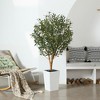 DR.Planzen 72" Artificial Olive Tree with Real Wood Branches - 6FT UV Resistant Indoor/Outdoor Fake Plant in 15.7" Planter (B/W/Coffee) - 2 of 4