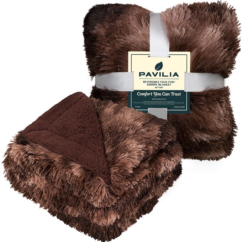 PAVILIA Fluffy Faux Fur Reversible Throw Blanket for Bed, Sofa, and Couch, 3 of 7
