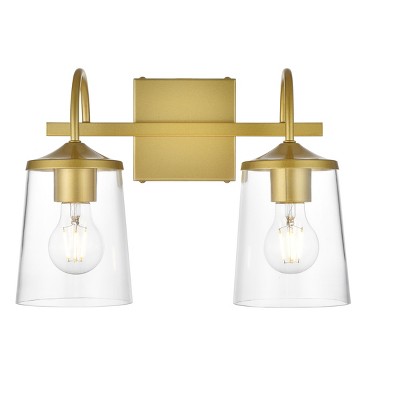 Brass and Clear Glass 2-Light Dimmable Bath Sconce