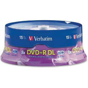 Verbatim DVD+R DL 8.5GB 8X with Branded Surface - 15pk Spindle - 1 of 2
