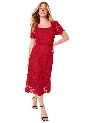 June + Vie by Roaman's Women's Plus Size Square-Neck Lace Dress
