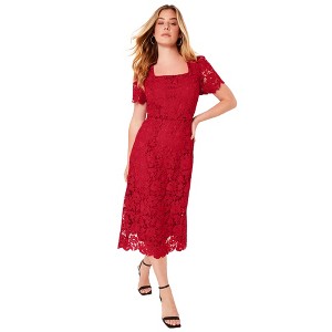 June + Vie by Roaman's Women's Plus Size Square-Neck Lace Dress - 1 of 4