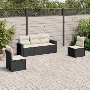 vidaXL 5 Piece Patio Sofa Set with Cushions Black Poly Rattan - 1 of 3