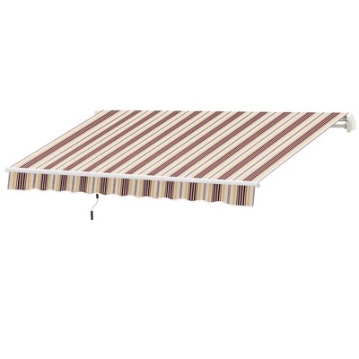 10' x 8' Red and Beige Striped Retractable Patio Awning