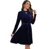 BLUEMING Womens Velvet Cocktail Dress Vintage Long Sleeve Babydoll V Neck A Line Wedding Guest Mini Dress - 3 of 4