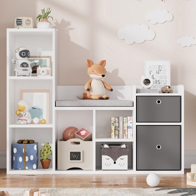 Children Bookcase Toddler Toy Cabinet with 6-Cubby Storage,White