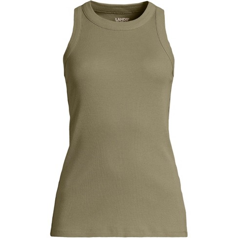 Lands' End Women's 2x2 Rib Crew Neck Tank Top - Small - Sunwashed Olive ...