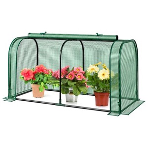 Costway Portable Mini Greenhouse 47" x 22" x 24" Outdoor Indoor Tunnel Greenhouse Green/White - 1 of 4