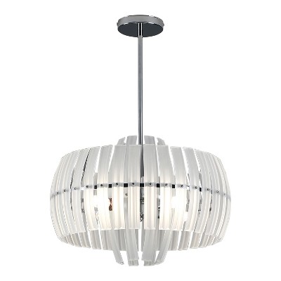 Modern Acrylic Drum Pendant Light, White Slatted Globe Chandelier for Dining Room, Bedroom, Entryway