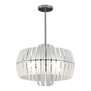 Modern Acrylic Drum Pendant Light, White Slatted Globe Chandelier for Dining Room, Bedroom, Entryway - 1 of 4