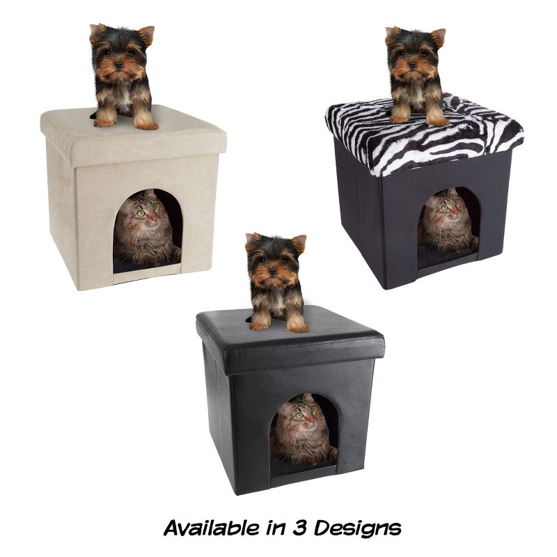 Cat House – Collapsible Multipurpose Small Dog or Cat Ottoman with Footrest, Cushioned Top, and Interior Pillow by PETMAKER (Black), 2 of 8