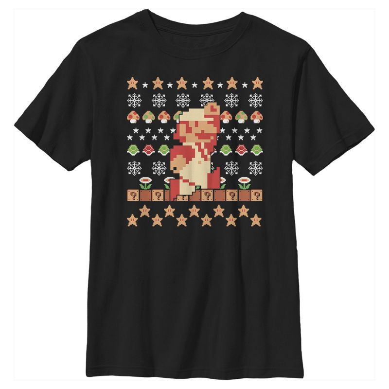 Boy's Nintendo Ugly Christmas Super Mario Pixel T-Shirt, 1 of 5