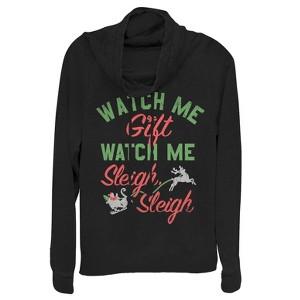 Juniors Womens CHIN UP Christmas Watch Me Sleigh Cowl Neck Sweatshirt - 1 of 3