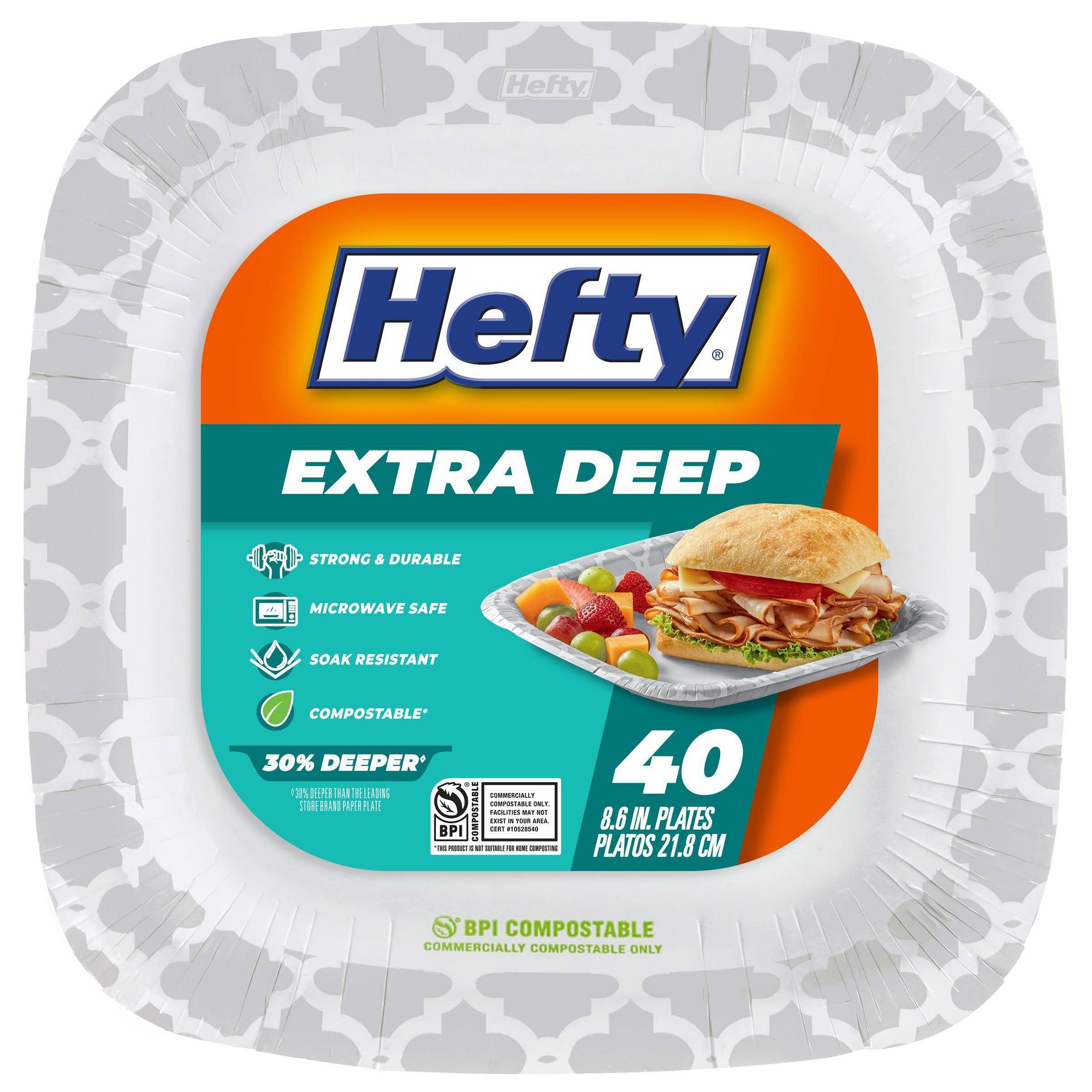 Hefty Extra Deep Square Disposable Plates 8.5" - 40ct