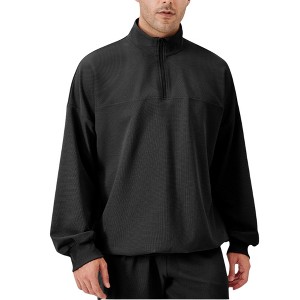 Anna-Kaci Active Men's Oversized Quarter Zip Pullover with Drop Shoulders and Ribbed Cuffs for Relaxed Casual Styling - 1 of 4