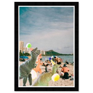 15"x21" Dinos at the Beach Animals Framed Art Print - Wynwood Studio: Modern Wall Decor, Vertical Layout - 1 of 4