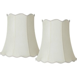 Imperial Shade Set of 2 Scallop Bell Lamp Shades Cream White Large 12" Top x 18" Bottom x 17.5" High Spider Harp Finial Fitting - 1 of 4