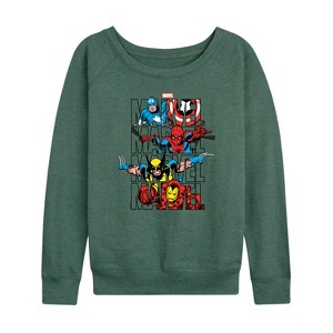Women's - Marvel - Logo Stack Lightweight French Terry Wide Neck Long Sleeve Shirt - 1 of 4