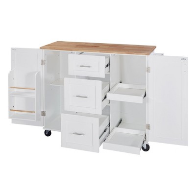 NicBex 3 Drawer Rolling Kitchen Island Cart with 2 Slide-Out Shelf,Kitchen Island on Wheels with Spice and Tower Rack,Island Table for Kitchen