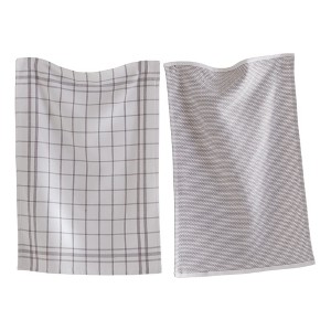 tagltd 26L"x18W" Classic Grey Cotton Set of 2 Checked and Solid Terry Cloth Dishtowel Kitchen Towel Machine Washable - 1 of 3